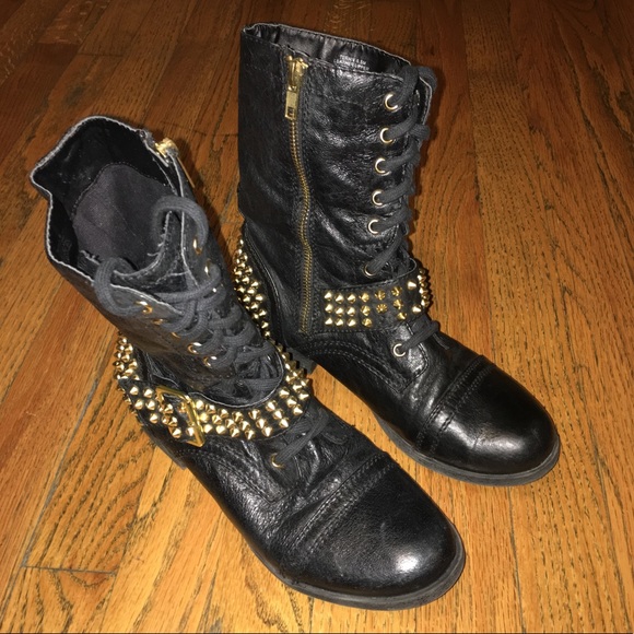 gold studded biker boots